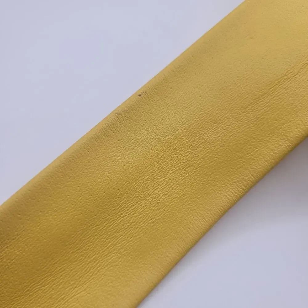 VTG Yellow Leather Belt Medium Wide Waist Gold Sculptural Buckle Boho Statement